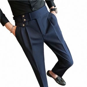 Varumärkeskläder Män Spring Autumn High Quality Busin Suit Byxor/manlig Slim Fit Casual High Midist Office Dr Pants 36-29 F025#