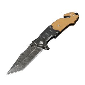 M7731 A340 Faca dobrável assistida Flipper 440C Black Stone Wash Tanto Point Blade Wood Handle Outdoor EDC Canivetes com caixa de varejo