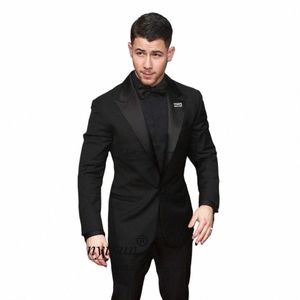 Классический Черный Мужской Костюм Пик Лацкан Формальный Блейзер Slim Fit Свадебный Смокинг Жениха Terno Masculino 2 Piece Set Куртка Брюки V0Pf #