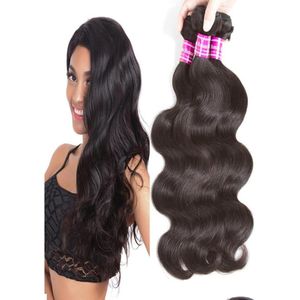 Hair Wefts Grade 10A Brazilian Virgin Body Wave Human 34 Bundles Unprocessed Straight Weave Extensions Drop Delivery Products Dhzq2