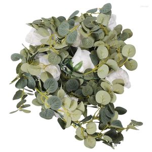 Dekorativa blommor Abf Artificial Dollar Eucalyptus Garland med rosor Faux Leaves Vine Hanging For Indooroutdoor Wall Decor
