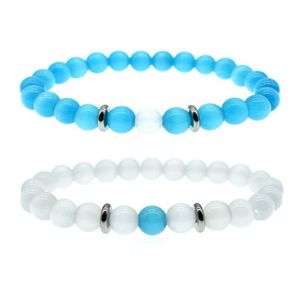 Beaded New 8Mm Blue White Opal Beads Chains Bracelet For Women Men Couple Healing Crystal Natural Stone Strands Bangle Fashion Jewelr Dh8Xq