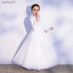 Girl's Dresses Evening Princess Girls Party White Prom Tulle Dress Fluffy Flower Girl Winter Velvet Wedding Toddler Dresses For New Year 2023 yq240327