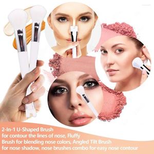 Makeupborstar borst för hudtyper mjuk syntetisk fiber U-formad dubbel-end näsprecision konturering definierande