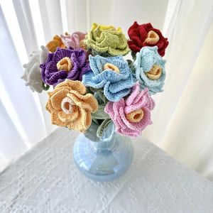 Decorative Flowers Hand-knitted Rose Crochet Flower Artificial Bouquet Homemade Party Home Desktop Deco Mother's Day Wedding Girlfriend Gift