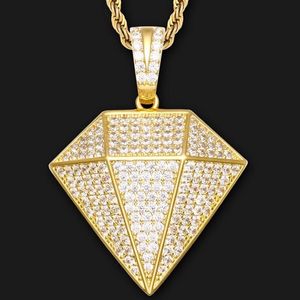 Bling Big Zirkon Stereoskopischen Dreieck Form Anhänger Halskette Männer Iced Out Kette Geometrische Hip Hop Schmuck Chains257T