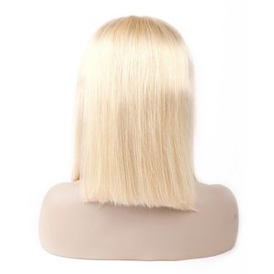 4X4 Lace Closure Bob Wig Malaysian Human Hair Blonde Color 613# Silky Straight 10-16inch Middle Part Lace Wigs