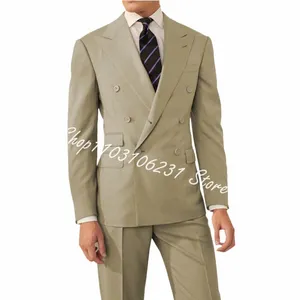 men Suit Peak Lapel Double Breasted Jacket Pants Wedding Blazer Groom Tuxedo 2 Piece Prom Party Casual Men Clothes Costume Homme u4qk#