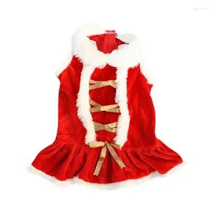 Dog Apparel Pet Red Gold Ribbon Christmas Dress Santa Claus Style Cat Pompadour Holiday Party Birthday Costume