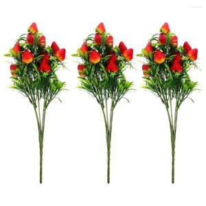 Fiori decorativi 3 pezzi simulati fragole frutta stelo fiori piante artificiali decorazioni fai da te estate