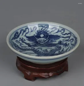 Estatuetas decorativas feitas à mão em porcelana antiga placa azul chinesa 4,92 polegadas