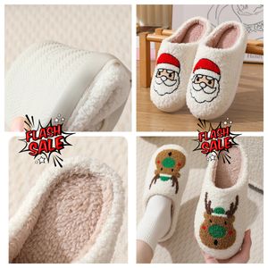 New Comfortable Home Cute Cartoon Santa Claus Couples Warm Cotton GAI soft Christmas Designer Elk Lovely Thick Plush Unisex Winter White slippers 2024 eur 36-45