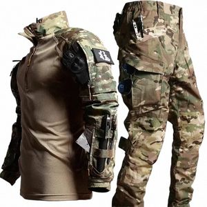 utomhus taktiska uppsättningar män militär slitsträcka jaktuniform+armé multi-pocket last byxa 2 st.