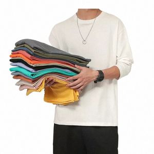 Autumn New Men's T Shirt Casual Loose LG Sleeve 100% Cott Soft O-Neck Basic Tops Tes T8HT#