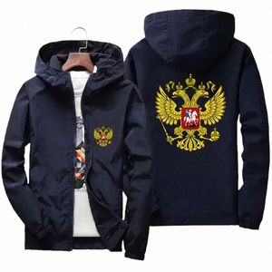 Männer Wappen von Russland Adler Motorrad Parkas Dünne Windjacke Winddicht Bomber Reißverschluss Mit Kapuze Jacke Plus Größe Neue Mantel G8px #