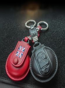 ミニクーパーのためのレザーカーキーカバーシェルケース保護バッグJCW 1 F54 F55 F56 F60 with KeyChain9248789