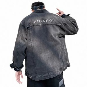 Männer Denim Jacke Muster Fracht Breite Schultern Männliche Jean Mäntel mit Stickerei Koreanische Beliebte Kleidung Schnelle Deery Ein Stück G o9R5 #