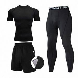 men Compri Workout Set 3 PCS Workout Clothes Outfit Fitn Apparel Gym Outdoor Running Clothes for Gym 521P#