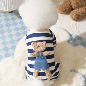 Bedårande randig stickad valp Jumpsuit - Comfy Cartoon -Print Pamas Mini/Toy Dogs, Perfekt för våren/hösten