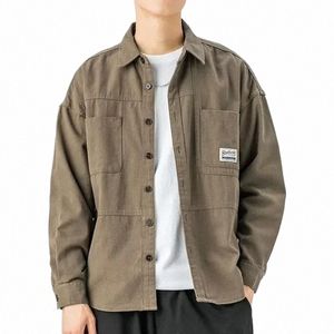 Männer Hemden LG Sleeve Jacken Tasche 2023 Frühling Herbst Strickjacke FI Streetwear Männliche Casual Übergroße Mantel Lose Blusen k2Kh #