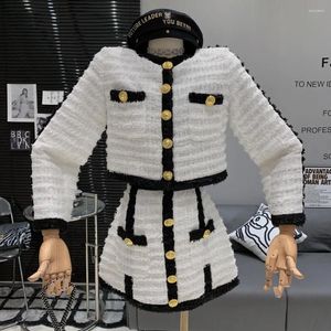 작업 드레스 가을 패션 캐주얼 2 피스 세트 여성 긴 소매 재킷 코트 스커트 정장 한국 우아한 작은 향기 의상