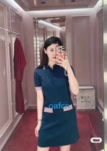 2024SS Summer New Women's Short sleeved Woolen Sweater Casual Dress Knitted Sweater Short Top POLO Shirt Solid Color Embroidered Fashion Dress S-L