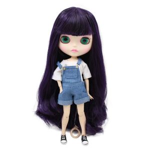 Buzlu DBS Blyth Bebek BJD Eklem Vücut Beyaz Cilt Yüzey Mat Yüzü BL169 Mor Saç 30cm 240313