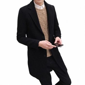 new Coat Spring And Autumn Solid Color Men's Mid-Length Slim Single-Breasted Fi Slim Trench Coats w35E#