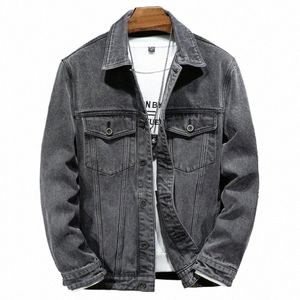 2023 New Autumn Men's Retro Gray Denim Jacket Fi Casual Cott Cowboy Coat Male Brand Clothes Plus Size 5XL 6XL 7XL r80F#