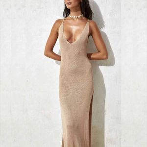 2024 Anpassad ny Autumn Maxi Ladies Beach Dress ärmlösa Cross Back Justerbar öppen sida Semi Sheer Bikini Cover Up