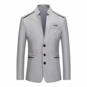 Мужской повседневный деловой костюм, пиджак, тонкая куртка с воротником-стойкой, рабочее пальто, осенняя модная одежда для мужчин, пальто Fi w676 #