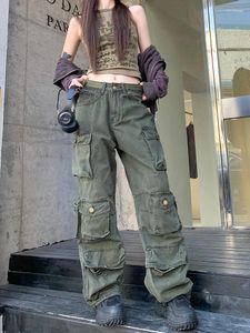 Kvinnors jeans slergiri American Multi-Pocket Washed Cargo Pants Women Streetwear Vintage Y2K Low-Rise Loose Wide Leg Female 2024