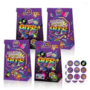 Envoltório de presente LB141 12 Pcs Cool Back to the 90's Festa de Aniversário Biscoito Kraft Sacos de Papel com Adesivo Disco Music Baby Shower Favores