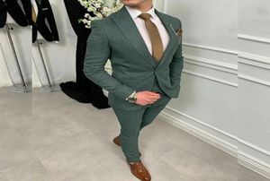 Dark Green Groom Wedding Wedding Tuxedos One Button One Piasted Lapel Męs Suits Man Formal Wedding Jacket Jacketvestpants9385654