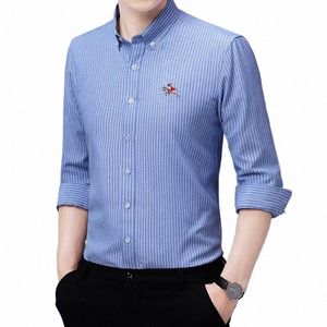 Herrskjorta LG Sleeve Korean Versi Slim Fit Embroidery Shirt Slim Fit Fi Youth Popular Style Y4Y9#