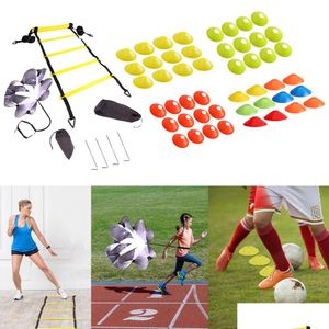 Bälle Einstellbare Beinarbeit Fußball Fußball Fitness Geschwindigkeit Sprossen Agility Leiter Trainingsausrüstung Kit mit Widerstand Fallschirmscheibe Dr Dh7Ep