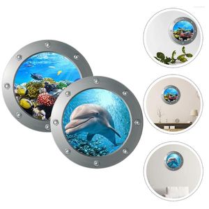 Bakgrundsbilder 2 datorer väggklistermärke Porthole Dolphin Decor Ocean Room Stickers Peeling Craft PVC Temed Bedroom Child