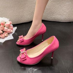 Klänningskor 2024 Fashion Women's Stiletto High Heel Women Pumps Open Toe Fish Mouth Kvinnlig fast färgparti Sandaler