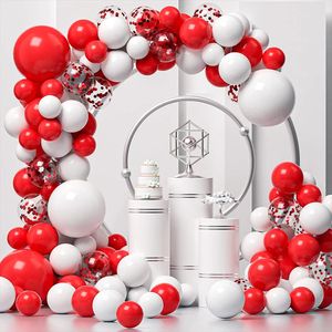 96 pçs vermelho branco balão arco guirlanda kit vermelho confetes ballon conjunto festa de aniversário decoração casamento formatura chá de bebê globos 240318