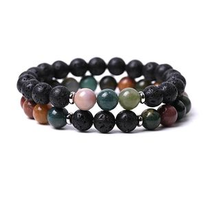 Beaded Natural Stone Indian Agate Rond Bead Bracelets Couple Lotus Christmas Tree Charm Bracelet Women Fashion Jewelry Drop Delivery Otaek