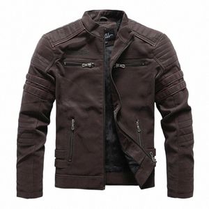 Winter Motorrad PU Lederjacke Männer 2023 Vintage Fleece Warme Multi-Pocket Ledermantel Männlich Reißverschluss Herbst Outwear Jacken 74Pj #