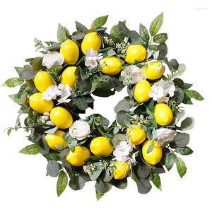 Flores decorativas 18 polegadas grinalda artificial com folhas amarelas e verdes frutas falsas para decoração de porta frontal de parede de casa