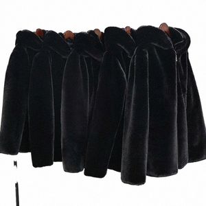 Autumn Winter Men faux päls Black Fake Pälsmink pälsjacka överdimensionerad herrar Plush fluffig huva vindbrytare zip upp överstrock 79oo#