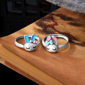 925 Sterling Silver Rabbit Ring for Women in New Trendy Zodiac Sign Nisch Design White Tail
