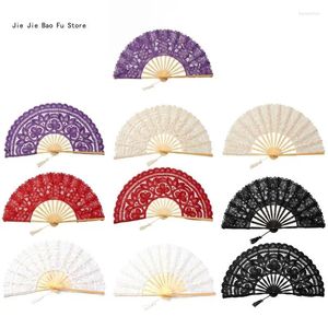 Decorative Figurines E8BD Elegant Lace Fan Vintaged Handle Pography Home Decors Foldable Performances