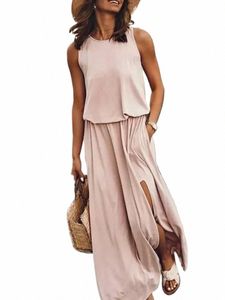 Casual Dres Verão Dr Mulheres Sleevel Lg Maxi Sexy Side Slit Designer Estilo Fi Sundr Feminino Sólido Solto DrCasual L2RG #