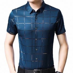 2022 marca casual verão luxo xadrez manga curta magro ajuste camisa masculina streetwear social dr camisas dos homens fis jérsei 51512 x93s #