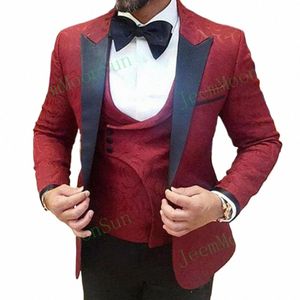 ricamo abiti da uomo da sposa 2022 gilet doppio petto personalizzato slim fit smoking dello sposo picco bavero abito a tre pezzi set blazer maschile 266i #