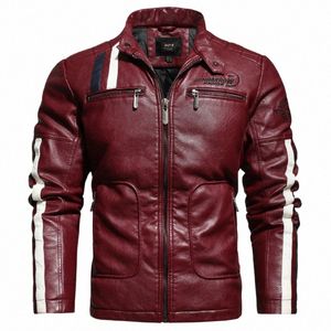 Autumn Winter Men Biker Leather Jacket FI Stand Collar Zipper Coat Casual Slim Windbreaker Motorcykel Faux Leather Jacket P27K#