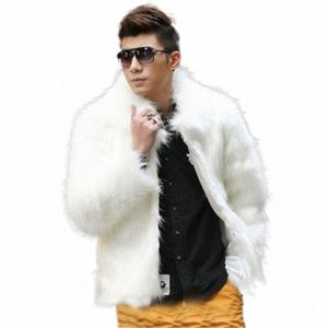 autumn Winter Men Faux Fur Solid Color Turn-Down Collar Full Sleeve Slim Casual Thick Coats A3Ao#